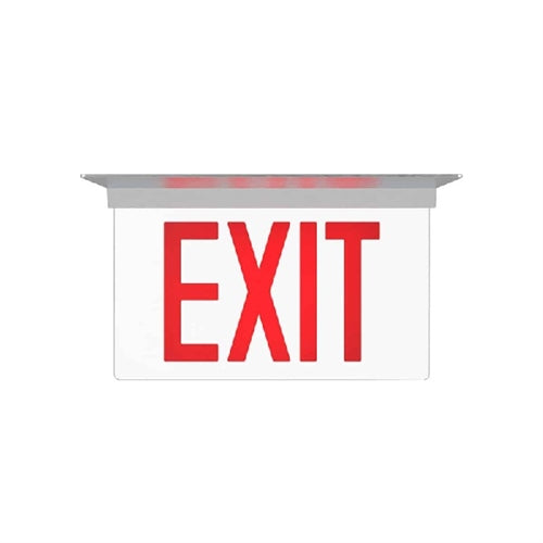Isolite ELT2-AC-G-1C-AG-BA-MRC-AL Elite Edge-Lit Exit Sign, AC Only, Green Letter, Single Face, Clear Background, Angular Trim Frame, Brushed Aluminum Frame, Recessed Ceiling Mount, Arrow Left