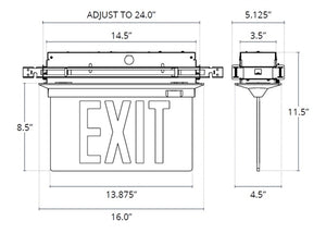 Isolite ELT2-AC-R-1C-AG-BA-MRC-AL Elite Edge-Lit Exit Sign, AC Only, Red Letter, Single Face, Clear Background, Angular Trim Frame, Brushed Aluminum Frame, Recessed Ceiling Mount, Arrow Left