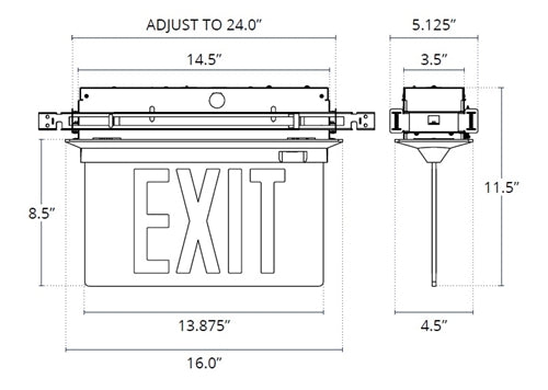 Isolite ELT2-AC-R-1M-AG-BA-MRC-AB Elite Edge-Lit Exit Sign, AC Only, Red Letter, Single Face, Mirror Background, Angular Trim Frame, Brushed Aluminum Frame, Recessed Ceiling Mount, Double Arrow
