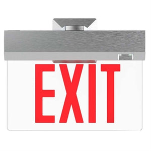 Isolite ELTMR2-AC-R-1W-AG-WH-MB-AR Elite Edge-Lit Exit Sign, Remote Exit Sign Capable, AC Only, Red Letter, Single Face, White Background, Angular Trim Frame, White Frame, Back Mount, Arrow Right