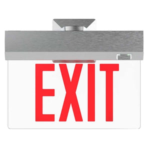 Isolite ELTMR2-AC-G-1C-AG-BA-MB-AL Elite Edge-Lit Exit Sign, Remote Exit Sign Capable, AC Only, Green Letter, Single Face, Clear Background, Angular Trim Frame, Brushed Aluminum Frame, Back Mount, Arrow Left