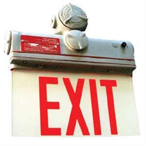 Isolite EXP-AC-R-2W-MB-AB 1.5W Explosion Proof LED Exit Sign, 120-277V, Red Illumination, Double Face, White Background, Back Mount, Double Arrow