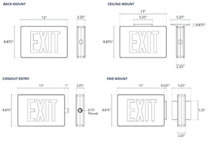 Isolite LPDC2-EM-G-1-BK-BK-MTEB 5W Die-Cast Aluminum LED Exit Sign, Battery Back Up, Green Illumination, Black Face, Black Bpdy,  Top/End/Back Mount