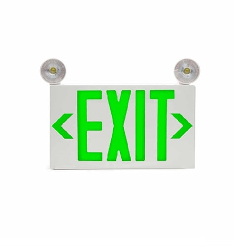 Isolite RLC-LED-G-U-WH-MTEB-SD RLC-LED Thermoplastic Exit & Emergency Combo, Green Letters, Universal Face Count, White, Top/End/Back Mount, Self-Diagnostics