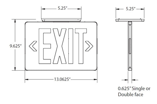 Isolite TL2-AC-G-1-BA-MPA 2W Aluminum Thin Line Die-Cast LED Exit Sign, AC Only, Green Letters, Single Face, Brushed Aluminum Frame, 12" Pendant Mount