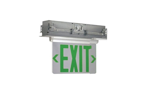 Isolite UEL-EM-G-1C2M-MTEBR Universal Recessed Edge-Lit LED Exit Sign, Ni-Cad Battery Backup, Green Letter, Single Face/Clear Background & Double Mirrored Background, Universal Mount