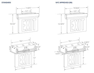 Isolite UEL-EM-R-1C2M-MTEBR Universal Recessed Edge-Lit LED Exit Sign, Ni-Cad Battery Backup, Red Letter, Single Face/Clear Background & Double Mirrored Background, Universal Mount