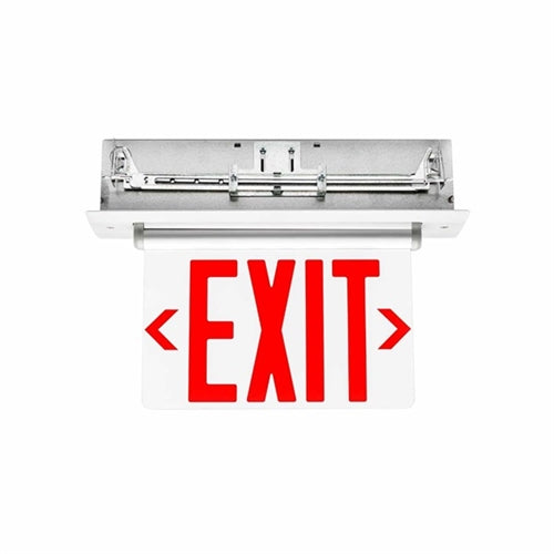 Isolite UEL-AC-R8-1C2M-MTEBR Universal Recessed Edge-Lit LED Exit Sign, AC Only, 8" Red Letter, Single Face/Clear Background & Double Mirrored Background, Universal Mount