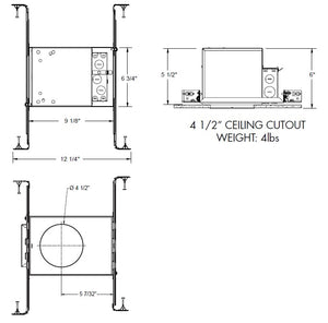 Juno IC1LEDFW WD 07LM 30K 90CRI WFL 120 FRPC Recessed Lighting 4" IC LED Fire-Rated New Construction WarmDim LED Housing, 700 Lumens, 3000K, 90 CRI, 65 Degree Distribution, 120V Forward/Reverse Phase Cut, 5% Dim