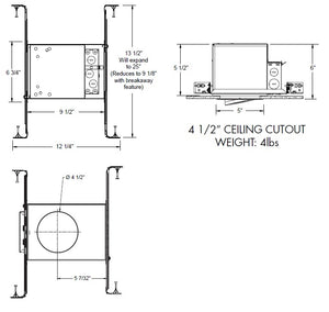 Juno IC1ALEDFW G4N 06LM 120 FRPC Recessed Lighting 4" IC LED Gimbal Fire-Rated New Construction LED Housing, G4N, 600 Lumens, 120V Forward/Reverse Phase Cut, 5% Dim