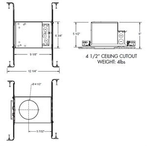 Juno IC1LEDFW 14LM 35K 90CRI WFL MVOLT ZT10 Recessed Lighting 4" IC LED Fire-Rated New Construction LED Housing, 1400 Lumens, 3500K, 90 CRI, 65 Degree Distribution, 120-277V, 0-10V, 10% Dim