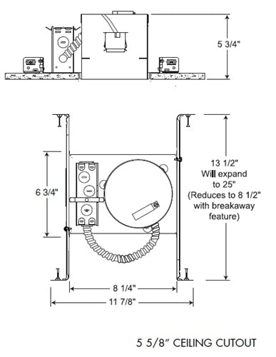 Juno Recessed Lighting IC25W (IC25 W) 5" Line Voltage IC Type Shallow New Construction Housing with push-in electrical connectors