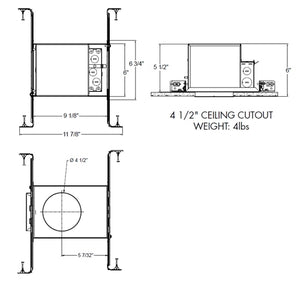 Juno Lighting IC4ALFW 10LM 27K 90CRI SP 120 FRPC 4" IC LED Fire-Rated Internally Adjustable New Construction LED Downlight New Construction Housing,  1000 Lumens, 2700K, 90 CRI, Spot Distribution, 120V Forward/ Reverse Phase Cut, 5% Dim