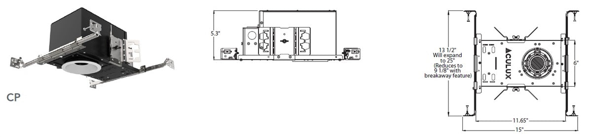 Juno Aculux INIT3 D 15LM 30K 80CRI 50D FPC 120 CP Recessed Lighting 3" Non IC New Construction Housing, 1500 Lumens, 3000K Color Temperature, 80 CRI, 50 Degree Beam, Phase Cut Dimming, 120V, Chicago Plenum