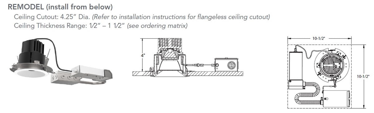 Juno Aculux INIT3 DR 12LM 30K 90CRI 35D EZ1 MVOLT Recessed Lighting 3" Non IC Remodel Housing, 1200 Lumens, 3000K Color Temperature, 90 CRI, 35 Degree Beam, eldoLED 0-10V Dimming, 120-277V