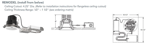 Juno Aculux INIT3 DR 15LM 30K 80CRI 50D FPC 120 Recessed Lighting 3" Non IC Remodel Housing, 1500 Lumens, 3000K Color Temperature, 80 CRI, 50 Degree Beam, Phase Cut Dimming, 120V