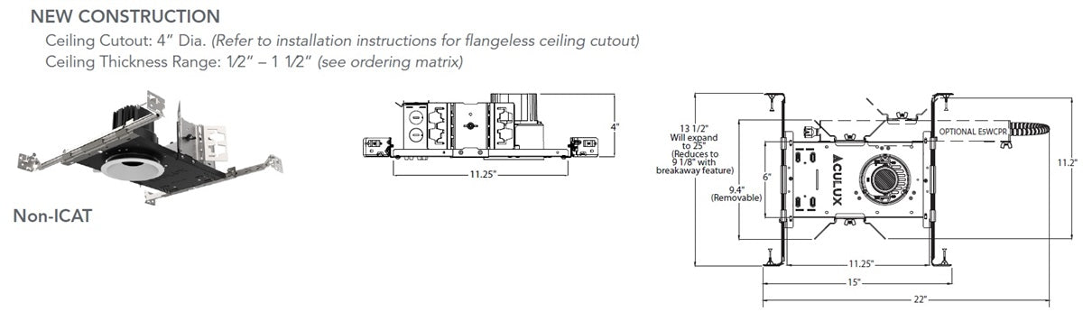 Juno Aculux INIT3 A 12LM 30K 90CRI 25D FPC 120 Recessed Lighting 3" Non IC New Construction Adjustable Housing, 1200 Lumens, 3000K, 90 CRI, 25 Degree Beam, Phase Cut Dimming, 120V