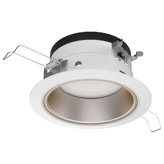 Juno JPDZ4 DC ALO10 SWW5WD 90CRI 120 FRPC WHZWH Podz 4" LED Downlight, Round Downlight Cone, Adjustable Lumen Output, Switchable White 2700K-5000K + WarmDim (2850K-1900K), 90 CRI, 120V Forward/Reverse Phase Cut, 5% Dim, Wheat Haze, White Trim Ring