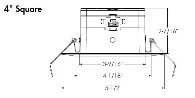 Juno JPDZ4 SQDB ALO10 SWW5WD 90CRI 120 FRPC BWH Podz 4" LED Downlight, Square Downlight Baffle, Adjustable Lumen Output, Switchable White 2700K-5000K + WarmDim (2850K-1900K), 90 CRI, 120V Forward/Reverse Phase Cut, 5% Dim, Black, White Trim Ring