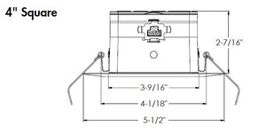 Juno JPDZ4 SQDB ALO10 SWW5WD 90CRI 120 FRPC BWH Podz 4" LED Downlight, Square Downlight Baffle, Adjustable Lumen Output, Switchable White 2700K-5000K + WarmDim (2850K-1900K), 90 CRI, 120V Forward/Reverse Phase Cut, 5% Dim, Black, White Trim Ring