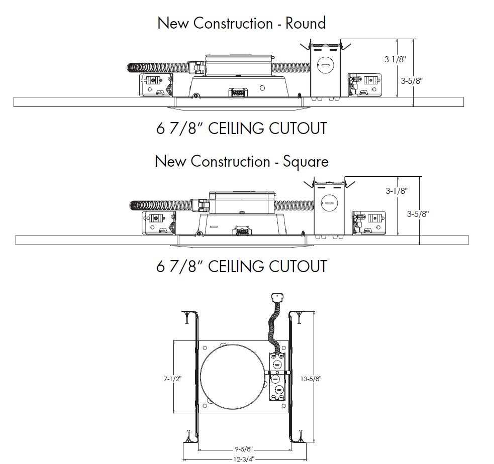 Juno JPDZ6NCMF 120 FRPC Recessed Lighting Podz 6" New Construction Mounting Frame for Round and Square Trim Module, 120V Forward/Reverse Phase Cut, 5% Dim