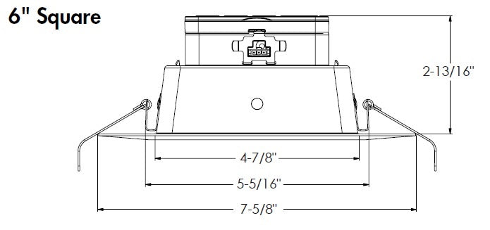 Juno JPDZ6 SQDB ALO10 SWW5WD 90CRI 120 FRPC WWH Podz 6" LED Downlight, Square Downlight Baffle, Adjustable Lumen Output, Switchable White 2700K-5000K + WarmDim (2850K-1900K), 90 CRI, 120V Forward/Reverse Phase Cut, 5% Dim, White, White Trim Ring