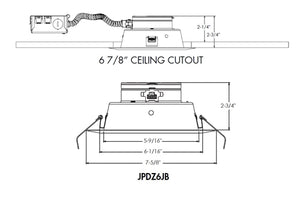 Juno JPDZ6 SQDB ALO10 SWW5WD 90CRI MVOLT ZT10 HZWH Podz 6" LED Downlight, Square Downlight Baffle, Adjustable Lumen Output, Switchable White 2700K-5000K + WarmDim (2850K-1900K), 90 CRI, 120-277V, 0-10V, 10% Dim, Haze, White Trim Ring