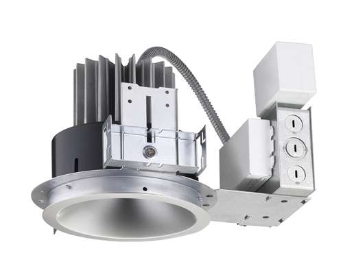 Juno L4 13LM 30K 120 G4 97CRI FDL Indy 4" Round New Construction Housing, 1300 Lumens, 3000K Color Temperature, 120 Volt, Generation 4, 97 CRI, Forward Phase Dimming Lutron Driver