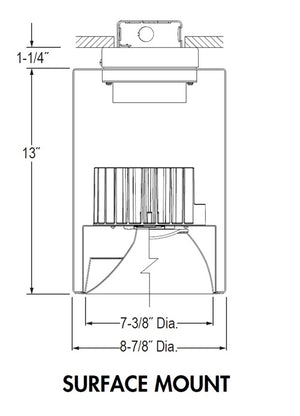 Juno LC8S 45LM 30K 277 W G4 80CRI DALI Indy 8" Round Cylinder Surface Mount L-Series, 4500 Lumens, 3000K Color Temp, 277V, White Cylinder, Gen 4, 80 CRI, DALI Dim Driver