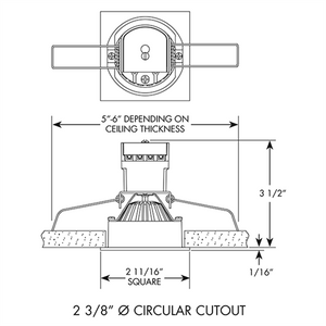 Juno Recessed Lighting MGSLG2-940-FL-BZ 2-11/16" Mini LED Gimbal Square Downlight, 4000K, 90 CRI, Flood Beam Spread, Bronze Finish