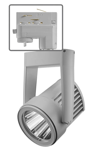 Juno HD Commercial Track Lighting TEK255LG235HCNSL (T255L TEK G2 35K 90CRI PDIM NFL SL) 36W Trac-Master Cylindra LED, 3500K Color Temperature, Narrow Flood Beam, Silver Finish
