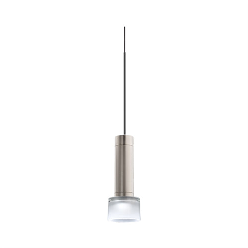Juno TLPL1783SNFRTBL Trac 12 Decorative LED Mini-Pendant 6W 12V, Cylinder Pendant with 78" Cord, 3000K Color Temperature, Satin Nickel Body, Black Adapter with Frost Glass