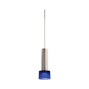 Juno TQJPL11442SNBLUSTN Trac-Master Decorative LED Mini-Pendant 6W 12V, Cylinder Pendant with 144 inch Cord, 2700K Color Temperature, Satin Nickel Pendant Body, Blue Glass, Satin Nickel Adapter
