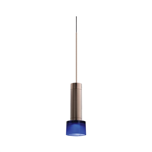Juno TQJPL1783BZBLUBRZ Trac-Master Decorative LED Mini-Pendant 6W 12V, Cylinder Pendant with 78 inch Cord, 3000K Color Temperature, Bronze Pendant Body, Blue Glass, Bronze Adapter