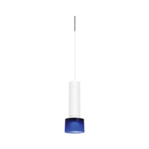 Juno TQJPL1783WHBLUWH Trac-Master Decorative LED Mini-Pendant 6W 12V, Cylinder Pendant with 78 inch Cord, 3000K Color Temperature, White Pendant Body, Blue Glass, White Adapter