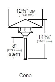 Kim Lighting BN179NB/H80NB 8-inch Stem 60W A-19 Incandescent 120 Volt Brass Traditional Landscape Light, Copper Cone Hood, Natural Finish