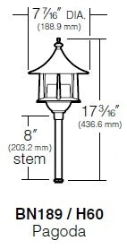 Kim Lighting BN189/3L4KUV/NB/H60NB 8-inch stem LED 120V Brass Traditional Landscape Light, 5.2W, 3 LEDs, 4200K, Copper Pagoda Hood, Natural Finish