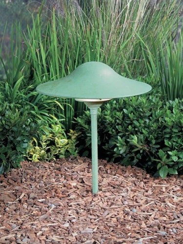 Kim Lighting BN189/3L5KUV/VG/H70VG 8-inch stem LED 120V Brass Traditional Landscape Light, 5.2W, 3 LEDs, 5100K, Copper Mushroom Hood, Verde Green Patina Finish