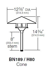 Kim Lighting BN189/3L5KUV/VG/H80VG 8-inch stem LED 120V Brass Traditional Landscape Light, 5.2W, 3 LEDs, 5100K, Copper Cone Hood, Verde Green Patina Finish