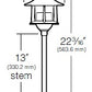 Kim Lighting BN192/3L5KUV/VG/H60VG 13-inch stem LED 120V Brass Traditional Landscape Light, 5.2W, 3 LEDs, 5100K, Copper Pagoda Hood, Verde Green Patina Finish