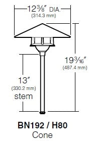 Kim Lighting BN192/3L5KUV/VG/H80VG 13-inch stem LED 120V Brass Traditional Landscape Light, 5.2W, 3 LEDs, 5100K, Copper Cone Hood, Verde Green Patina Finish