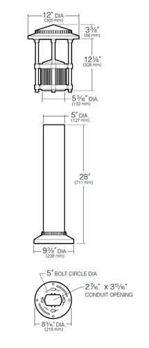 Kim BNB1-LED-KIT/27L5KUV Bounce LED Bollard, Type II, 5000K, 120-277V