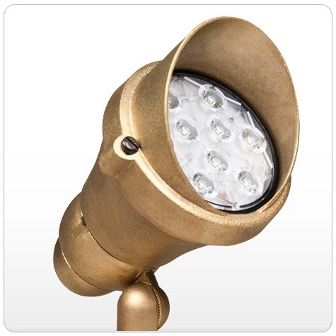 Kim Lighting C700F3/9L3KUV/NB 120-277V LED Die-Cast Brass Landscape Light, Scarab Style, Narrow Flood, 350mA, 11W, 9 LEDs, 3000K, Natural Brass Finish