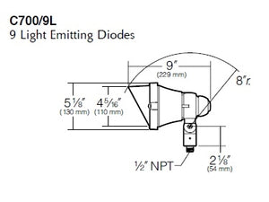 Kim Lighting C700F3/9L4KUV/VG 120-277V LED Die-Cast Brass Landscape Light, Scarab Style, Narrow Flood, 350mA, 11W, 9 LEDs, 4200K, Verde Green Patina Finish