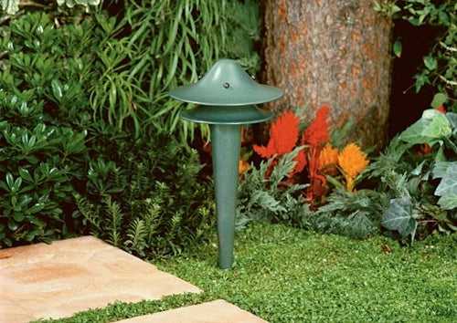Kim Lighting EL116GR 40W A19 Incandescent 120V Spun Aluminum Louevered Mushroom Landscape Light, Verde Green Finish