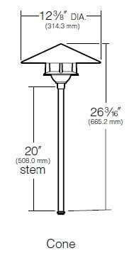 Kim Lighting KLV195/3L4K/DB/H80DB 20-inch Stem LED 12V Die-Cast Aluminum Traditional Landscape Light, 5.2W, 3 LEDs, 4200K, Aluminum Cone Hood, Dark Bronze Finish