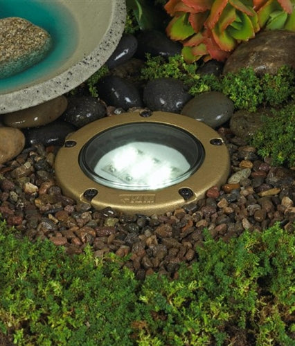 Kim Lighting LTV765/3L4K LED 12 Volt Die-Cast Brass In-Grade Minivault Landscape Light, 3.6W, 3 LEDs, 4200K, Natural Brass Finish