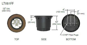 Kim Lighting LTV81FFNF36L3KUVSRRCA81 Landscape In-Grade Light vault 8 Flat Frame, 13" Diameter, Narrow Flood Distribution, 36 LEDs, 3000K, 120-277V, Slip-Resistant Lens, with Rebar Cage Anchor