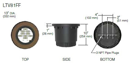 Kim Lighting LTV81FFSP36L5KUVPLRCA81 Landscape In-Grade Light vault 8 Flat Frame, 13" Diameter, Spot Distribution, 36 LEDs, 5000K, 120-277V, Prismatic Lens, with Rebar Cage Anchor