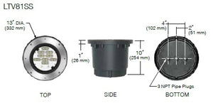 Kim Lighting LTV81SSWW36L4KUVPL Landscape In-Grade Light vault 8 Stainless Steel, 13" Diameter, Wall Wash Distribution, 36 LEDs, 4000K, 120-277V, Prismatic Lens